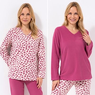 Thumbnail - POLARSTERN HOMEWEAR 2 Shirts, 1/1-Arm Mikrofaser Fleece 1x uni, 1x bedruckt V-Ausschnitt
