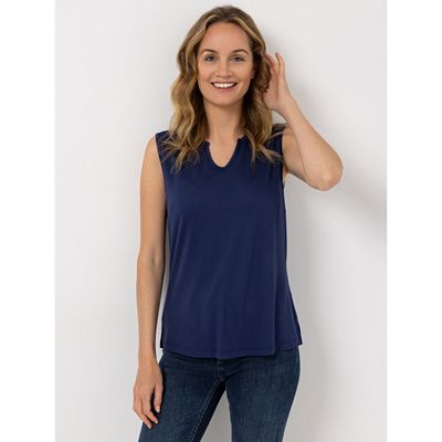 DENIM & CO. Top Zier-Ausschnitt Seitenschlitze figurumspielend