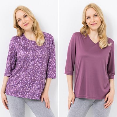 JERYMOOD HOMEWEAR 2 Shirts, 3/4-Arm Mikrofaser Seitenschlitze hüftumspielend