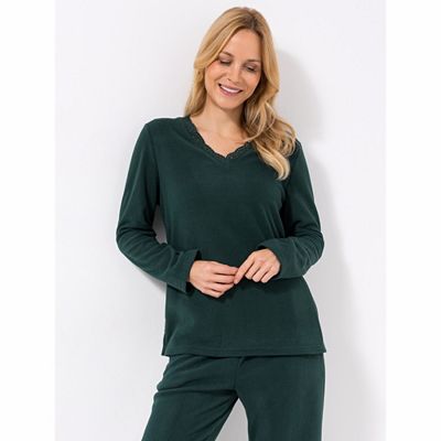 POLARSTERN HOMEWEAR Shirt, 1/1-Arm Mikrofaser Fleece V-Ausschnitt Cut-Out-Details