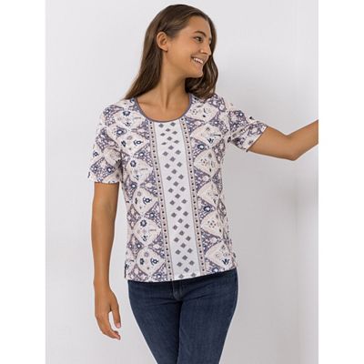 Thumbnail - DENIM & CO. Shirt, 1/2-Arm Rundhalsausschnitt Seitennahtschlitze figurumspielend
