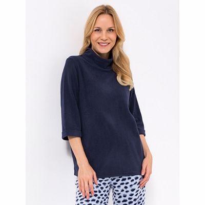 POLARSTERN HOMEWEAR Shirt, 3/4-Arm Mikrofaser Fleece Stehkragen Seitenschlitze