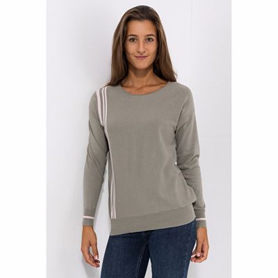 DENIM & CO. Pullover, 1/1-Arm mit Kontraststreifen Rundhalsauschnitt Oversize-leger weit