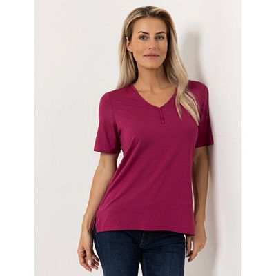 DENIM & CO. Shirt, 1/2-Arm V-Ausschnitt Seitennahtschlitze figurumspielend