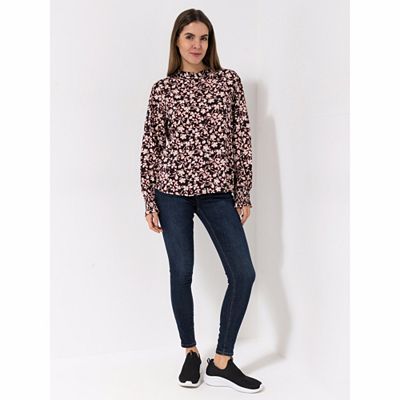 LOVELY SISTERS® Bluse, 1/1-Arm Stehkragen Knopfleiste Allover Druck