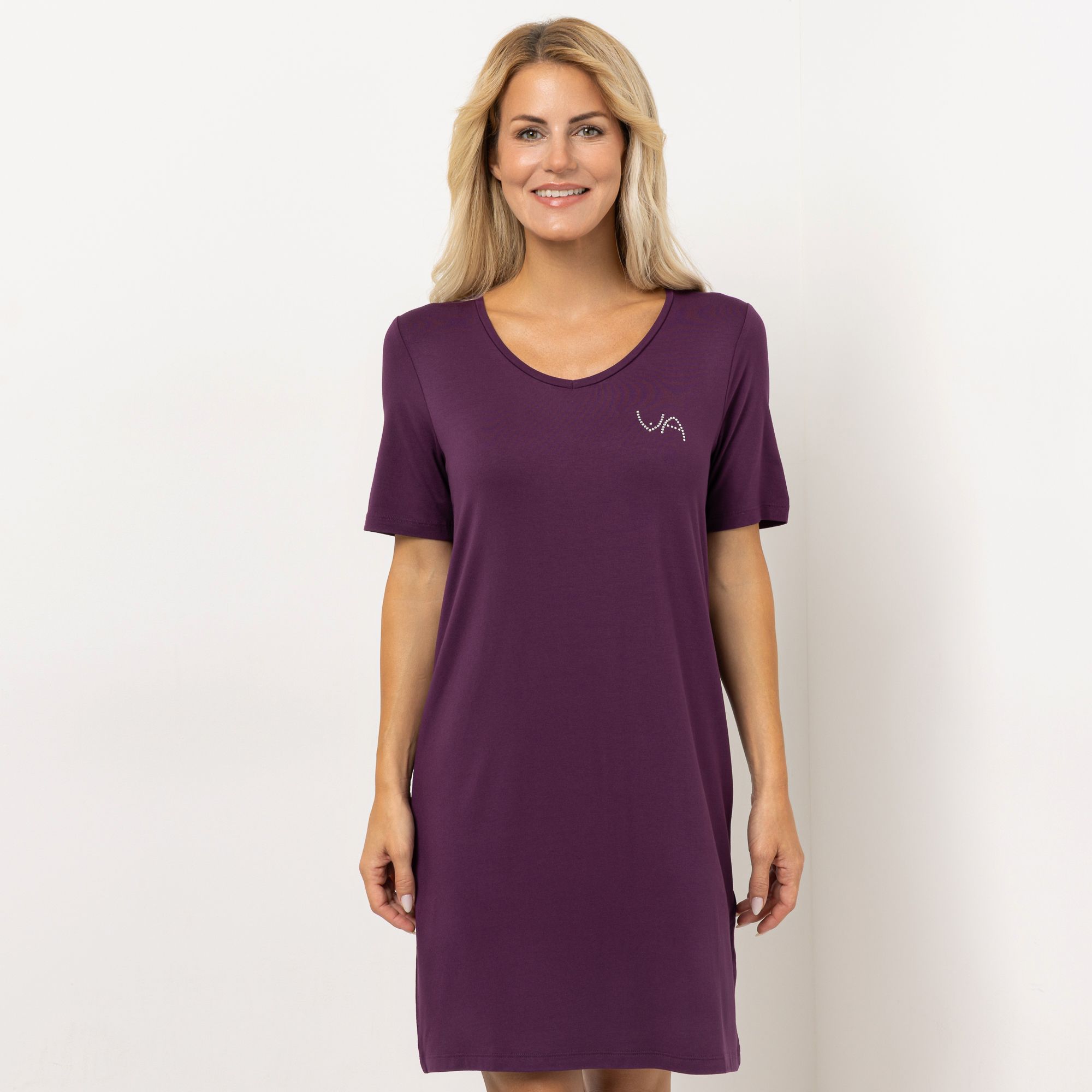 VIA MILANO Lingerie Bigshirt, 1/2-Arm V-Ausschnitt Strassdetail