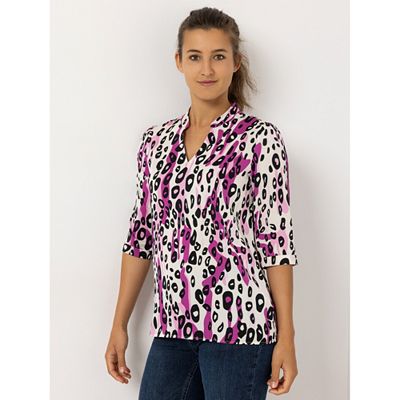 VIA MILANO Bluse, 3/4-Arm Stehkragen mit V-Ausschnitt figurumspielend