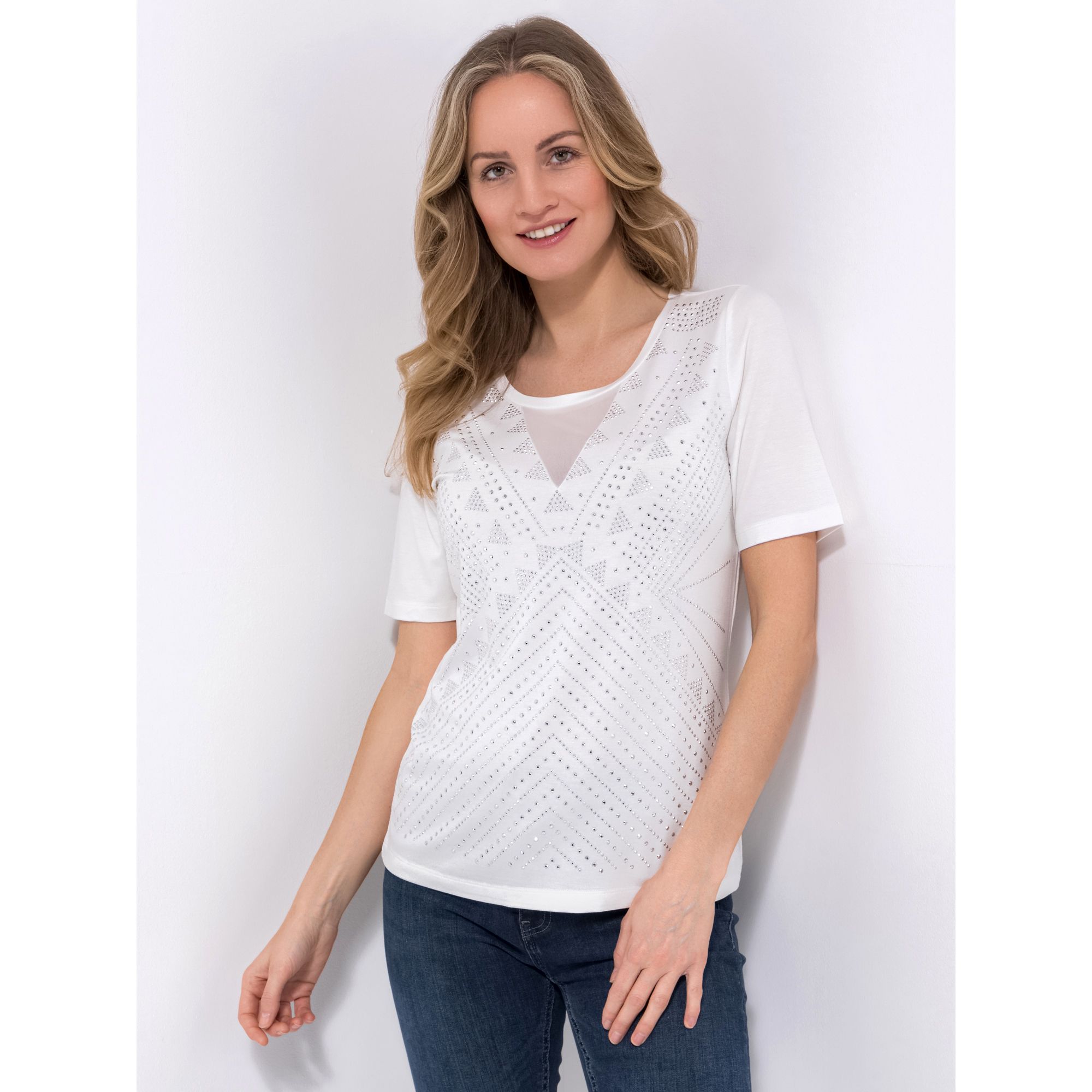 VIA MILANO Shirt 1/2-Arm Rundhalsausschnitt Glitzerdetails