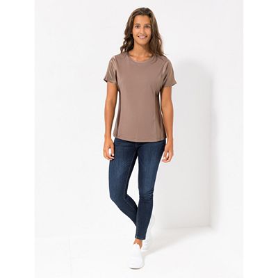 VIA MILANO Blusenshirt Rundhalsausschnitt Satineinsatz figurumspielend