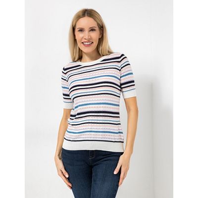 VIA MILANO Pullover, 1/2-Arm Rundhalsausschnitt Ajourstrick Rippbund-Abschlüsse