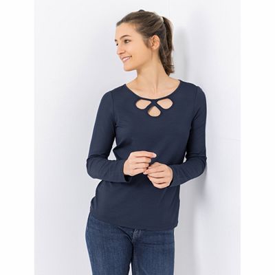 VIA MILANO Shirt, 1/1-Arm Cut-Out Ausschnitt mit ECOVERO Viskose figurumspielend