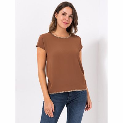 VIA MILANO Blusenshirt, 1/2-Arm Rundhalsausschnitt mit Kontrastdetails figurumspielend