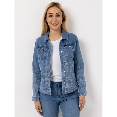 VIA MILANO Jeansjacke Blumen-Print Brusttaschen 28% recycelte Fasern