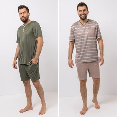 MEN'S TOUCH 2 Pyjama-Sets Mikrofaser Shirt, 1/2-Arm Shorty, Dehnbund