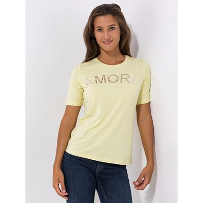 VIA MILANO Shirt, 1/2-Arm Rundhalsausschnitt Schriftzug mit ECOVERO Viskose