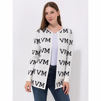 Thumbnail - VIA MILANO Cardigan, 1/1-Arm Rundhalsausschnitt Logomuster offene Front