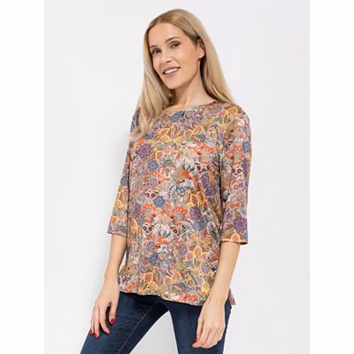 Thumbnail - IN-PRINT Shirt, 3/4-Arm Rundhalsausschnitt Seitenschlitze Blumendruck