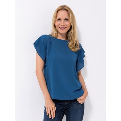 VIA MILANO Bluse, Flügelarm Rundhalsausschnitt langer Schlitz figurumspielend