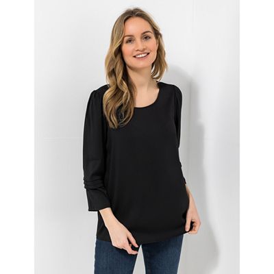 Thumbnail - VIA MILANO Bluse, 7/8-Arm Rundhalsausschnitt Faltendetails figurumspielend