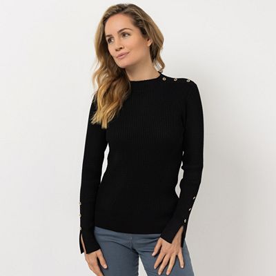 Thumbnail - VIA MILANO Pullover, 1/1-Arm Rundhalsausschnitt Knopf-Details figurbetont