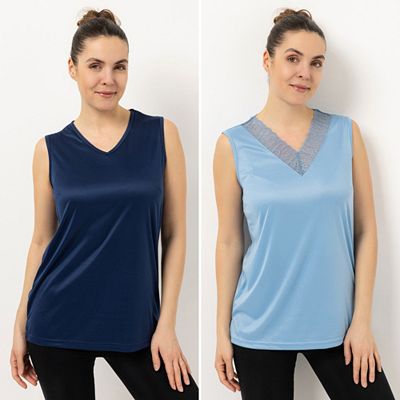 Thumbnail - JERYMOOD HOMEWEAR 2 Tops, ohne Arm Mikrofaser V-Ausschnitt mit Spitzendetails