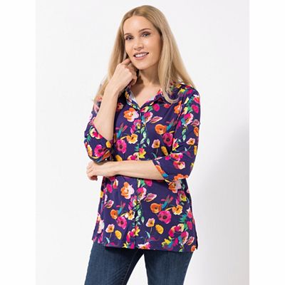 Thumbnail - IN-PRINT Bluse, 3/4-Arm Rundhalsausschnitt Knopfleiste Blumendruck