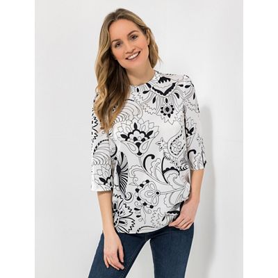 VIA MILANO Bluse, 3/4-Arm kleiner Stehkragen bedruckt figurumspielend