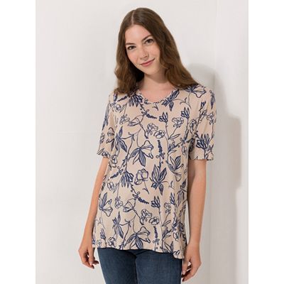 IN-PRINT Shirt, 1/2-Arm V-Ausschnitt Seitenschlitz Allover-Print