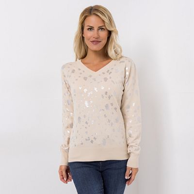 Thumbnail - VIA MILANO Pullover, 1/1-Arm V-Ausschnitt Folien-Print figurumspielend