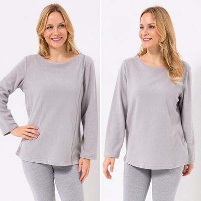 POLARSTERN HOMEWEAR 2 Shirts, 1/1-Arm Mikrofaser Fleece U-Boot-Ausschnitt Seitenschlitz