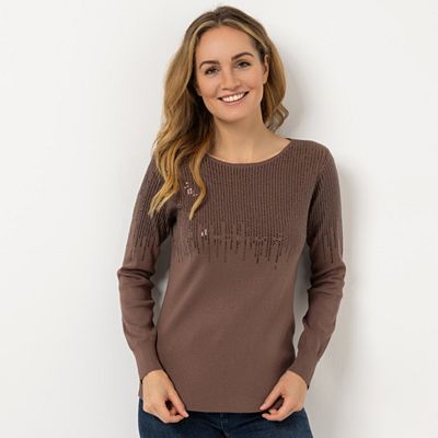Thumbnail - VIA MILANO Pullover, 1/1-Arm Rundhalsausschnitt Pailietten-Details figurbetont