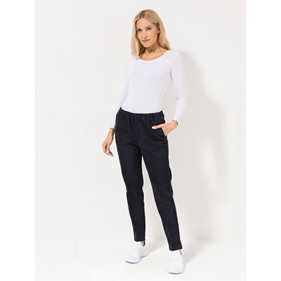 DENIM & CO. Hose, lange Form Rundumdehnbund Eingriffstaschen konisches Bein