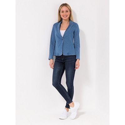 VIA MILANO Jeansblazer, 1/1-Arm Reverskragen 1-Knopf-Verschluss figurbetont eng