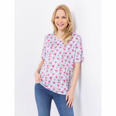 IN-PRINT Shirt, 1/2-Arm Herzausschnitt Seitenschlitze Blumendruck