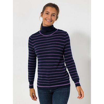 DENIM & CO. Pullover, 1/1-Arm gestreift Rollkragen figurbetont