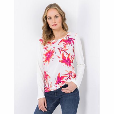 Thumbnail - VIA MILANO Blusenshirt, 1/1-Arm Rundhalsausschnitt Blumen-Print figurumspielend