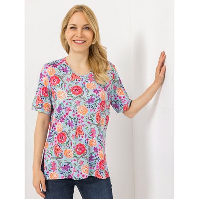 Thumbnail - IN-PRINT Shirt, 1/2-Arm V-Ausschnitt Seitenschlitze Blumendruck