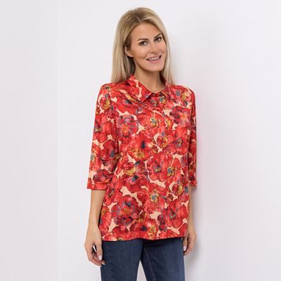 Thumbnail - IN-PRINT Bluse 3/4-Arm Knopfleiste Allover-Druck Seitenschlitze