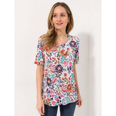 Thumbnail - IN-PRINT Shirt, 1/2-Arm Herzausschnitt Seitenschlitze Blumendruck