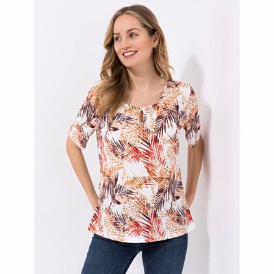 DENIM & CO. Shirt, 1/2-Arm Rundhalsausschnitt Keyhole-Detail Firgurumspielend