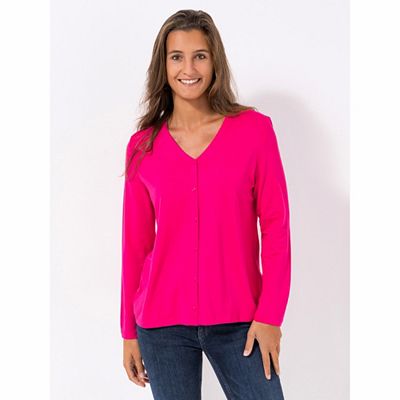 DENIM & CO. Shirt, 1/1-Arm V-Ausschnitt Knöpfe mit ECOVERO Viskose