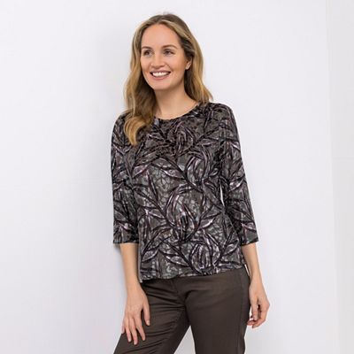 AMINATI® Shirt, 3/4-Arm Rundhalsausschnitt Seitennahtschlitze Allover-Druck