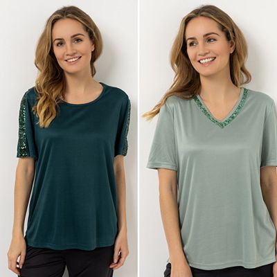 Thumbnail - JERYMOOD 2 Shirts, 1/2-Arm Mikrofaser uni Paillettendetail