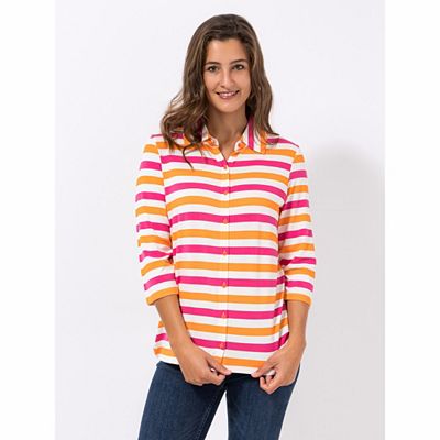 DENIM & CO. Blusenshirt, 3/4-Arm Blusenkragen Knopfleiste mit ECOVERO Viskose