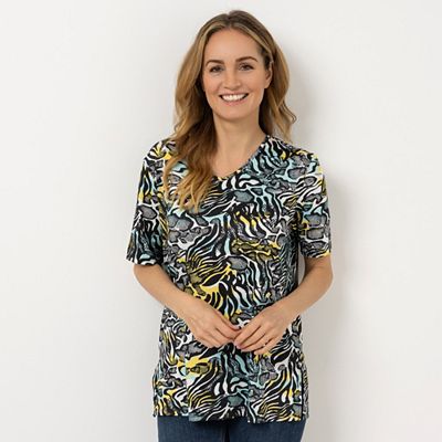 Thumbnail - IN-PRINT Jersey-Shirt, 1/2-Arm V-Ausschnitt Seitenschlitze Leger weit