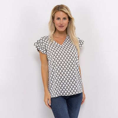 Thumbnail - VIA MILANO Bluse, 1/2-Arm V-Ausschnitt Allover-Print figurumspielend