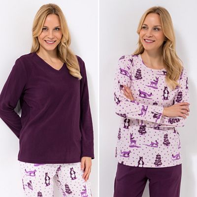 POLARSTERN HOMEWEAR 2 Shirts, 1/1-Länge Mikrofaser Fleece 1x uni, V-Ausschnitt 1x bedr., Rundhals