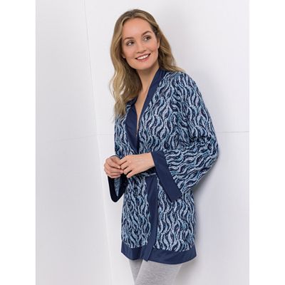 Thumbnail - JERYMOOD HOMEWEAR Kimono Mikrofaser offene Front Kontrastblenden