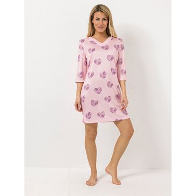 Thumbnail - LITTLE ROSE Bigshirt, 3/4-Arm Mikrofaser V-Ausschnitt Allover-Print