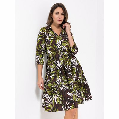 BASLER® Kleid, 3/4-Arm Hemdkragen Kordelzug Allover-Druck